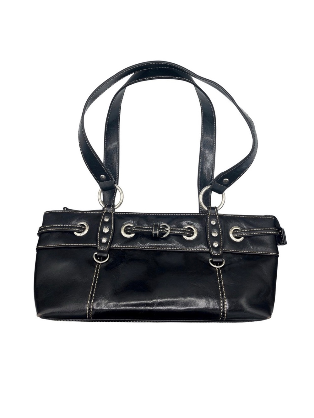 Call It Spring Vintage Y2K Grommet Black Belted Brocle Mini Shoulder Bag